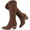 imageWomens Cowboy Knee High Boots Fashion Chunky Heel Comfortable Casual Western Long Boot Winter Fall Dressy Boot for LadiesBrown Mf 971
