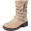 imageWomens Extra Wide Width Ankle Boots True Plus Size Wide Foot Low Heeled Slouchy Booties Comfort Riding Combat Rivet Short Boots for WomenTaupe Pu 372