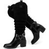 imageWomens Heeled Knee High Boots Chunky Block Heel Casual Slouchy Boot Comfortable Round Toe Fall Winter Fashion Long Boots for WomenBlack Mf 266