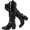 imageWomens Heeled Knee High Boots Chunky Block Heel Casual Slouchy Boot Comfortable Round Toe Fall Winter Fashion Long Boots for WomenBlack Pu 266