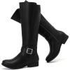 imageWomens Knee High Boots  Comfortable Wide Calf Side Zipper Riding Shoes Round Toe Buckle Casual Winter Boots for WomenBlack Pu 281