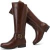 imageWomens Knee High Boots  Comfortable Wide Calf Side Zipper Riding Shoes Round Toe Buckle Casual Winter Boots for WomenBrown Pu 281