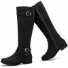 imageWomens Knee High Boots Classic Comfort Riding Combat Boot Round Toe Side Zipper Long Tall Fall Winter Boots for WomenBlack Pu 305