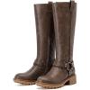 imageWomens Knee High Boots Comfort Casual Flat Riding Combat Long Boots Low Heeled Winter Fall Fashion Dressy Tall Boots for WomenTan Pu 972