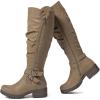 imageWomens Slouchy Knee High Boots Low Heel Comfort Round Toe Tall Calf Flat Riding Combat Boots for WomenTaupe Pu 005