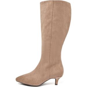 imageWomens Extra Wide Calf Knee High Boots Stiletto Heeled True Wide Width Plus Size KneeHigh Boot Comfort Pointed Toe Tall Long Boots for WomenBeige Mf 371
