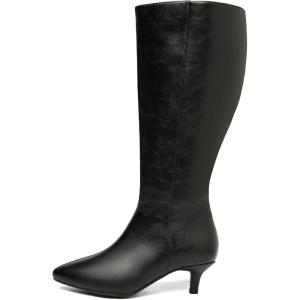 imageWomens Extra Wide Calf Knee High Boots Stiletto Heeled True Wide Width Plus Size KneeHigh Boot Comfort Pointed Toe Tall Long Boots for WomenBlack Pu 371