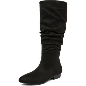 imageWomens Extra Wide Calf Knee High Boots True Wide Width Long Slouchy Ladies Boots Flat Low Heel Casual Combat Tall Boots for WomenBlack Mf 368