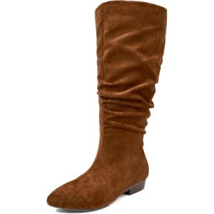imageWomens Extra Wide Calf Knee High Boots True Wide Width Long Slouchy Ladies Boots Flat Low Heel Casual Combat Tall Boots for WomenBrown Mf 368