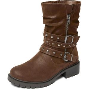 imageWomens Extra Wide Width Ankle Boots True Plus Size Wide Foot Low Heeled Slouchy Booties Comfort Riding Combat Rivet Short Boots for WomenBrown Pu 372