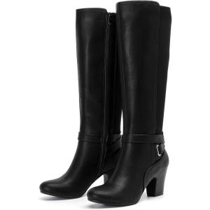imageWomens Knee High Boots  Casual Chunky Block Heeled Comfortable Round Toe Fall Winter Tall Boots Fashion Dressy Boot for WomenBlack Pu 312