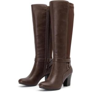 imageWomens Knee High Boots  Casual Chunky Block Heeled Comfortable Round Toe Fall Winter Tall Boots Fashion Dressy Boot for WomenBrown Pu 312