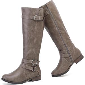 imageWomens Knee High Boots Classic Comfort Riding Combat Boot Round Toe Side Zipper Long Tall Fall Winter Boots for WomenDark Grey Pu 305