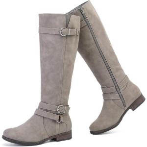 imageWomens Knee High Boots Classic Comfort Riding Combat Boot Round Toe Side Zipper Long Tall Fall Winter Boots for WomenGrey Pu 305