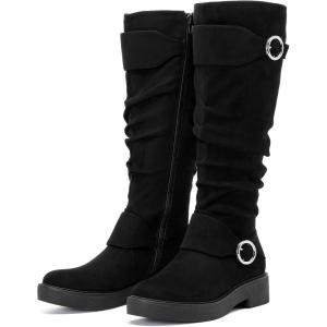 imageWomens Slouchy Knee High Boots  Comfortable Platform Flat Tall Boot Stylish Round Toe Side Zipper Winter Casual Boots for WomenBlack Mf 261