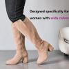 imageWomens Extra Wide Calf Knee High Boots True Wide Width Chunky Heeled Boot Comfortable Plus Size Tall Long Gogo Boots for WomenBeige Mf 370