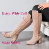 imageWomens Extra Wide Calf Knee High Boots True Wide Width Chunky Heeled Boot Comfortable Plus Size Tall Long Gogo Boots for WomenBeige Mf 370