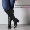 imageWomens Extra Wide Calf Knee High Boots True Wide Width Chunky Heeled Boot Comfortable Plus Size Tall Long Gogo Boots for WomenBlack Pu 370