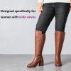 imageWomens Extra Wide Calf Knee High Boots True Wide Width Chunky Heeled Boot Comfortable Plus Size Tall Long Gogo Boots for WomenBrown Pu 370