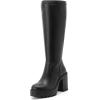 imageWomens Extra Wide Calf Knee High Boots True Wide Width Platform Chunky Heeled Gogo Boots Rounded Toe Block Heel Tall Boot for WomenBlack Pu 369