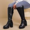 imageWomens Extra Wide Calf Knee High Boots True Wide Width Platform Chunky Heeled Gogo Boots Rounded Toe Block Heel Tall Boot for WomenBlack Pu 369