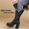 imageWomens Extra Wide Calf Knee High Boots True Wide Width Platform Chunky Heeled Gogo Boots Rounded Toe Block Heel Tall Boot for WomenBlack Pu 369
