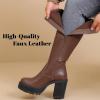 imageWomens Extra Wide Calf Knee High Boots True Wide Width Platform Chunky Heeled Gogo Boots Rounded Toe Block Heel Tall Boot for WomenBrown Pu 369