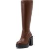 imageWomens Extra Wide Calf Knee High Boots True Wide Width Platform Chunky Heeled Gogo Boots Rounded Toe Block Heel Tall Boot for WomenBrown Pu 369