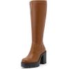imageWomens Extra Wide Calf Knee High Boots True Wide Width Platform Chunky Heeled Gogo Boots Rounded Toe Block Heel Tall Boot for WomenTaupe Pu 369