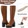 imageWomens Extra Wide Calf Knee High Boots True Wide Width Platform Chunky Heeled Gogo Boots Rounded Toe Block Heel Tall Boot for WomenTaupe Pu 369