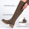 imageWomens Knee High Boots Fashion Flat Long Tall Lengthened Boot Shafts Low Heeled Winter Fall Casual Boots for WomenBrown Pu 979