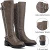 imageWomens Knee High Boots Stitching KneeHigh Riding Flat Boot Low Heeled Long Tall Winter Fall Fashion Dressy Boots for WomenGray Pu 267