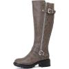 imageWomens Knee High Boots Stitching KneeHigh Riding Flat Boot Low Heeled Long Tall Winter Fall Fashion Dressy Boots for WomenGray Pu 267