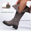 imageWomens Knee High Boots Stitching KneeHigh Riding Flat Boot Low Heeled Long Tall Winter Fall Fashion Dressy Boots for WomenGray Pu 267
