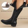 imageWomens Knee High Boots Stylish Comfort Round Toe Tall Riding Combat Boot Classic Fashion Fall Winter Boots for WomenBlack Pu 909