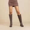 imageWomens Knee High Boots Stylish Comfort Round Toe Tall Riding Combat Boot Classic Fashion Fall Winter Boots for WomenBrown Pu 909