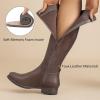 imageWomens Knee High Boots Stylish Comfort Round Toe Tall Riding Combat Boot Classic Fashion Fall Winter Boots for WomenBrown Pu 909