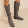 imageWomens Knee High Boots Stylish Comfort Round Toe Tall Riding Combat Boot Classic Fashion Fall Winter Boots for WomenGrey Pu 909