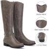 imageWomens Knee High Boots Stylish Comfort Round Toe Tall Riding Combat Boot Classic Fashion Fall Winter Boots for WomenGrey Pu 909