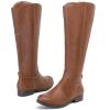 imageWomens Knee High Boots Stylish Comfort Round Toe Tall Riding Combat Boot Classic Fashion Fall Winter Boots for WomenTaupe Pu 909
