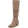 imageWomens Knee High Boots Wide Calf Chunky Block Low Heel and Slouchy Pointed Toe Winter Long Boots for WomenBeige Mf 961
