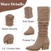 imageWomens Knee High Boots Wide Calf Chunky Block Low Heel and Slouchy Pointed Toe Winter Long Boots for WomenBeige Mf 961