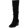 imageWomens Knee High Boots Wide Calf Chunky Block Low Heel and Slouchy Pointed Toe Winter Long Boots for WomenBlack Mf 961