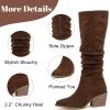 imageWomens Knee High Boots Wide Calf Chunky Block Low Heel and Slouchy Pointed Toe Winter Long Boots for WomenBrown Mf 961