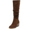 imageWomens Knee High Boots Wide Calf Chunky Block Low Heel and Slouchy Pointed Toe Winter Long Boots for WomenBrown Mf 961