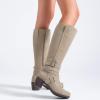 imageWomens Knee High Boots with Chunky Heel Pointed Toe Comfortable and Fashionable for Fall and Winter Wear for WomenBeige Pu 304