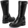 imageWomens Mid Calf Boots Flat Casual Round Toe Booties Fashion Buckle Dressy Fall and Winter Low Heeled Boots for WomenBlack Mf 973