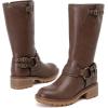 imageWomens Mid Calf Boots Flat Casual Round Toe Booties Fashion Buckle Dressy Fall and Winter Low Heeled Boots for WomenBrown Mf 973