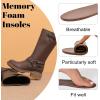 imageWomens Mid Calf Boots Flat Casual Round Toe Booties Fashion Buckle Dressy Fall and Winter Low Heeled Boots for WomenBrown Mf 973