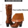 imageWomens Slouchy Knee High Boots with Chunky Heel Pointed Toe Comfortable and Fashionable Fall Winter Boots for WomenBrown Lpu 301
